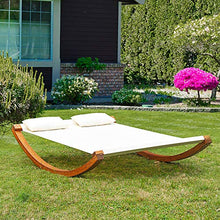 Outsunny Amaca da Giardino con Struttura in Legno, Lettino in Cotone per 2 Persone con Cuscini, 200x150x45cm Bianco