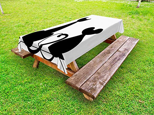 ABAKUHAUS Gatto e Topo Tovaglia da Esterno, Code Che formano Un Cuore, Tovaglia da Picnic Lavabile Decorativa, 145 cm x 265 cm, Charcoal Grey Bianco