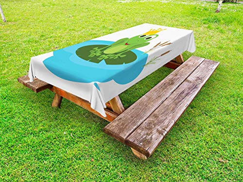 ABAKUHAUS Rane Tovaglia da Esterno, Il Principe degli Animali Big Leaf Pond, Tovaglia da Picnic Lavabile Decorativa, 145 cm x 305 cm, Bianco Multicolor
