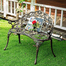GaoF Panchina da Giardino con Patio da 39 Pollici Panca Doppia con Rosa in Metallo per Esterni, Sedia con Schienale per terrazza sul Parco, Sedile da Esterno in Alluminio pressofuso con Rivestimento