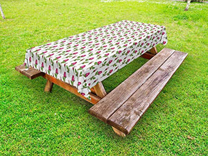 ABAKUHAUS Floreale Tovaglia da Esterno, Disegnate a Mano Rosa Roses Art, Tovaglia da Picnic Lavabile Decorativa, 145 cm x 210 cm, Rosa Pistacchio Verde