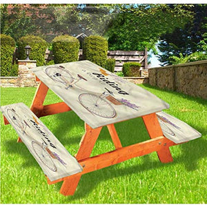LEWIS FRANKLIN Tenda da doccia per tavolo da picnic e panchina, tovaglia in velocipede vintage, con bordo elastico, 60 x 72 cm, set da 3 pezzi per tavolo pieghevole