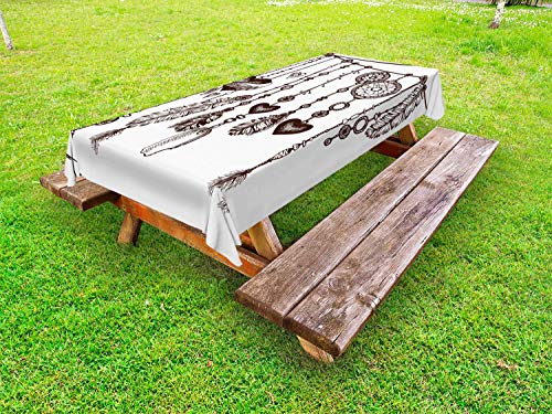 ABAKUHAUS Cacciatore di Sogni Tovaglia da Esterno, Occulto, Tovaglia da Picnic Lavabile Decorativa, 145 cm x 305 cm, Seal Marrone Bianco