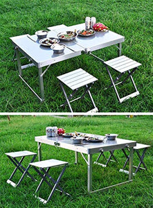 Set da pranzo pieghevole da giardino, patio, set di mobili da campeggio – 4 sedie e 1 tavolo – metallo impermeabile, ignifugo, non arrugginisce, facile da pulire