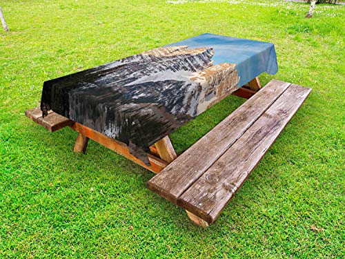 ABAKUHAUS Montagne Tovaglia da Esterno, Snowy altopiano del Colorado, Tovaglia da Picnic Lavabile Decorativa, 145 cm x 305 cm, Blu Grigio Bianco