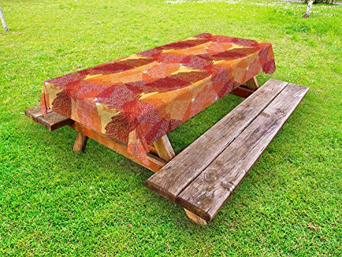 ABAKUHAUS Le Foglie Tovaglia da Esterno, Warm dettagliata Leaf Motif, Tovaglia da Picnic Lavabile Decorativa, 145 cm x 265 cm, Vermilion Arancione