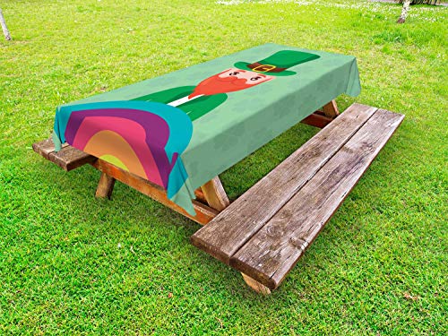 ABAKUHAUS Elfo Tovaglia da Esterno, Si sente Felice Vibrante per Le Vacanze, Tovaglia da Picnic Lavabile Decorativa, 145 cm x 305 cm, Multicolore
