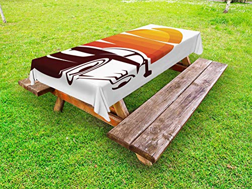 ABAKUHAUS Macchina da Corsa Tovaglia da Esterno, Auto e Sunset Silhouette, Tovaglia da Picnic Lavabile Decorativa, 145 cm x 265 cm, Dark Orange e Seal Brown