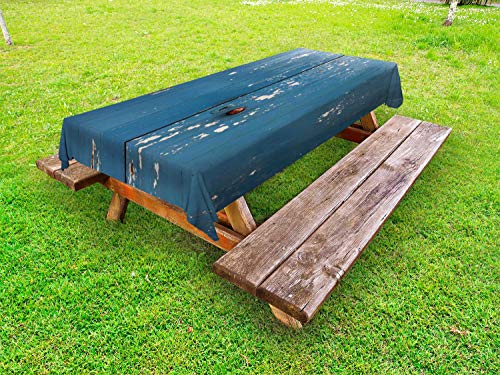 ABAKUHAUS Rustico Tovaglia da Esterno, Distressed Worn Porte in Legno, Tovaglia da Picnic Lavabile Decorativa, 145 cm x 305 cm, Blue Sea Beige
