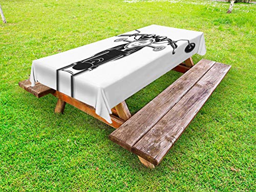 ABAKUHAUS Motociclo Tovaglia da Esterno, Front Side View Chopper, Tovaglia da Picnic Lavabile Decorativa, 145 cm x 305 cm, Charcoal Grey And White