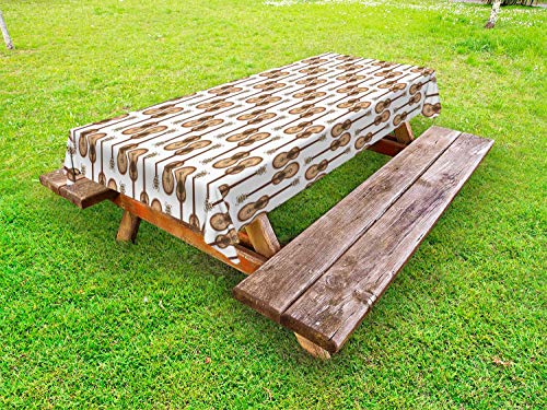 ABAKUHAUS Musica Tovaglia da Esterno, Legno Chitarre Acustiche Art, Tovaglia da Picnic Lavabile Decorativa, 145 cm x 210 cm, Bianco Écru e Pale Redwood