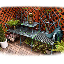 Panca per terrazza con doppia sedia in ferro battuto per esterni, Semplici panchine retrò nel cortile del giardino, Panca decorativa in metallo con schienale / bracciolo / ripiano, adatta per prato
