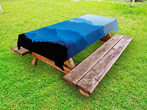 ABAKUHAUS Paesaggio Tovaglia da Esterno, Livelli Misty Mountain, Tovaglia da Picnic Lavabile Decorativa, 145 cm x 265 cm, Azure Blu Grigio