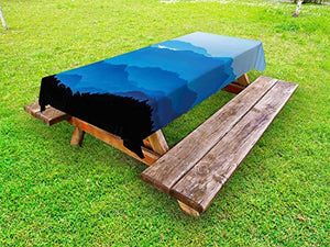 ABAKUHAUS Paesaggio Tovaglia da Esterno, Livelli Misty Mountain, Tovaglia da Picnic Lavabile Decorativa, 145 cm x 305 cm, Azure Blu Grigio
