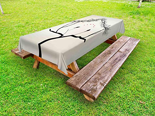 ABAKUHAUS Casa sull'albero Tovaglia da Esterno, Love Birds Branch, Tovaglia da Picnic Lavabile Decorativa, 145 cm x 265 cm, Grigio Grigio Giallo