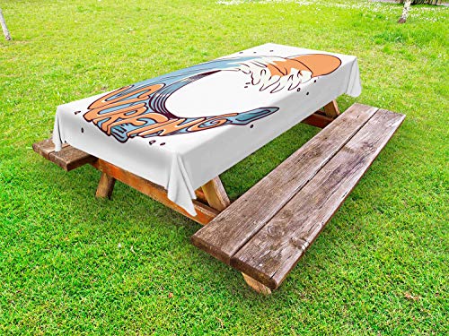 ABAKUHAUS Spiaggia Tovaglia da Esterno, Surf Giant Ocean Wave Art, Tovaglia da Picnic Lavabile Decorativa, 145 cm x 265 cm, Peach Blu