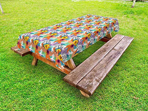 ABAKUHAUS Tropicale Tovaglia da Esterno, Hawaii Isola Fiori, Tovaglia da Picnic Lavabile Decorativa, 145 cm x 305 cm, Multicolore