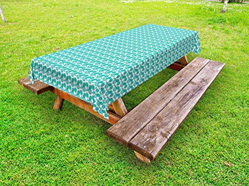 ABAKUHAUS Tropicale Tovaglia da Esterno, Hawaiian esotica Frutta di Arte, Tovaglia da Picnic Lavabile Decorativa, 145 cm x 210 cm, Scuro Seafoam Bianco
