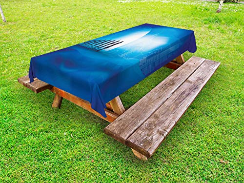 ABAKUHAUS Evoluzione Tovaglia da Esterno, Natura a Big City, Tovaglia da Picnic Lavabile Decorativa, 145 cm x 210 cm, Lavanda Azzurro Blu