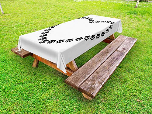 ABAKUHAUS Orma di Zampa Tovaglia da Esterno, Semplicistico Heart Frame, Tovaglia da Picnic Lavabile Decorativa, 145 cm x 305 cm, Bianco e Charcoal Grey