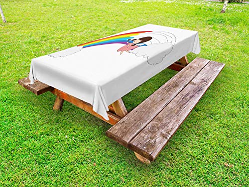 ABAKUHAUS Ragazza Tovaglia da Esterno, Angelo Come la Pittura Arcobaleno, Tovaglia da Picnic Lavabile Decorativa, 145 cm x 305 cm, Multicolore