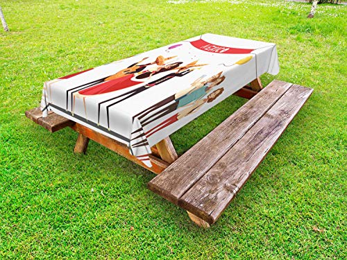 ABAKUHAUS Messico Tovaglia da Esterno, Messicana Festival Dancers, Tovaglia da Picnic Lavabile Decorativa, 145 cm x 265 cm, Multicolore