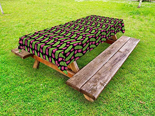 ABAKUHAUS Floreale Tovaglia da Esterno, Hawaiane Lunghi Piante Fiori, Tovaglia da Picnic Lavabile Decorativa, 145 cm x 210 cm, Rosa Giallo