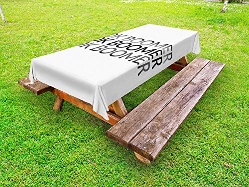 ABAKUHAUS Ok Boomer Tovaglia da Esterno, Monochrome Meme Scrittura, Tovaglia da Picnic Lavabile Decorativa, 145 cm x 265 cm, Grigio Antracite Grigio Bianco