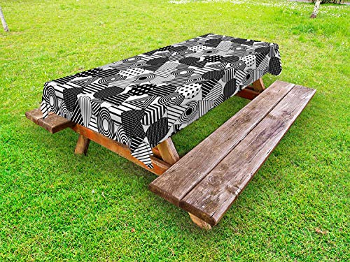 ABAKUHAUS Geometrico Tovaglia da Esterno, Triangoli Polka Dots Art, Tovaglia da Picnic Lavabile Decorativa, 145 cm x 305 cm, Charcoal Grey Bianco