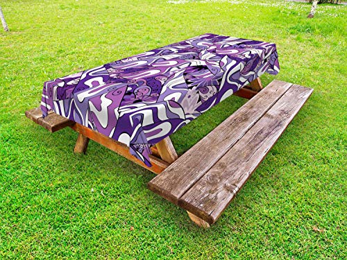 ABAKUHAUS Viola Scuro Tovaglia da Esterno, Lilla Strokes Motivi, Tovaglia da Picnic Lavabile Decorativa, 145 cm x 210 cm, Fucsia Blue Violet
