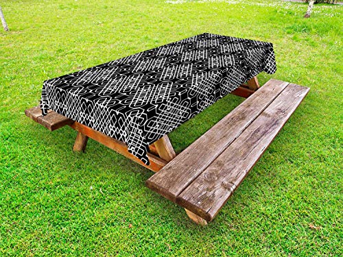 ABAKUHAUS Traliccio Tovaglia da Esterno, Nostalgico nidificati griglia Motif, Tovaglia da Picnic Lavabile Decorativa, 145 cm x 305 cm, Charcoal Grey Bianco