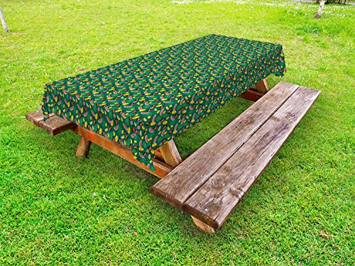 ABAKUHAUS Tropicale Tovaglia da Esterno, Crested Uccello Watermelon, Tovaglia da Picnic Lavabile Decorativa, 145 cm x 265 cm, Forest Green Multicolor
