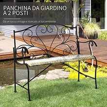 Outsunny Panchina da Giardino in Ferro, Panca da Esterno in Stile Vintage 2 Posti, 100x 50x88cm, Nero