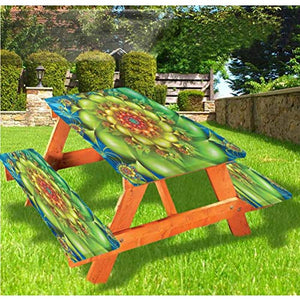 Trippy, tovaglia da picnic e panchina, con bordo elastico, motivo floreale colorato, 60 x 170 cm, set da 3 pezzi, per campeggio, pranzo, all'aperto, parco, patio