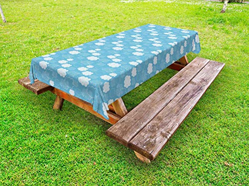 ABAKUHAUS Cielo Blu Tovaglia da Esterno, Punteggiato Fluffy Illustrazione, Tovaglia da Picnic Lavabile Decorativa, 145 cm x 265 cm, Profondo Cielo Blu e Bianco