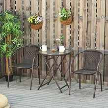 Outsunny Set Tavolo Pieghevole e 2 Sedie da Giardino in Acciaio e Rattan PE, Arredamento da Esterno da 3 Pezzi Marrone