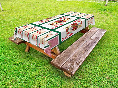 ABAKUHAUS Poker Tovaglia da Esterno, Diamante Carte dei Semi da Gioco, Tovaglia da Picnic Lavabile Decorativa, 145 cm x 305 cm, Hunter Verde e Multicolore