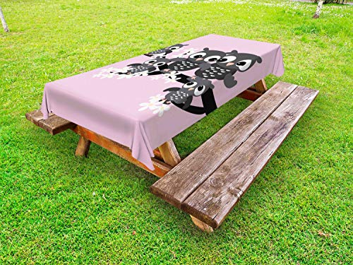ABAKUHAUS Owl Stampa Tovaglia da Esterno, Famiglia su Una filiale, Tovaglia da Picnic Lavabile Decorativa, 145 cm x 305 cm, Rosa Dark Grey Bambino