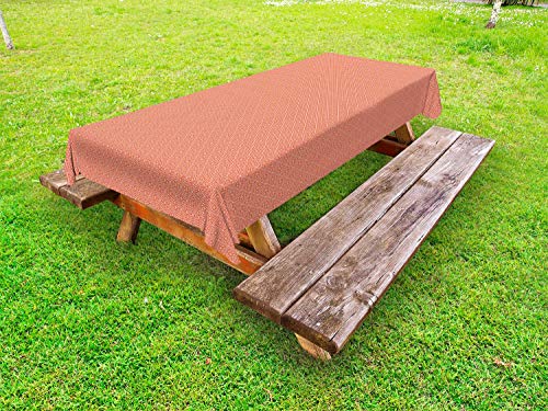 ABAKUHAUS Triangoli Tovaglia da Esterno, Piazze Righe diagonali, Tovaglia da Picnic Lavabile Decorativa, 145 cm x 210 cm, Vermilion Beige Bianco