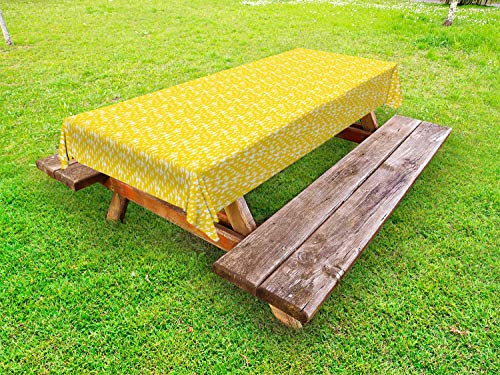 ABAKUHAUS Giallo e Bianco Tovaglia da Esterno, Farfalle Design, Tovaglia da Picnic Lavabile Decorativa, 145 cm x 210 cm, Terra Giallo e Bianco
