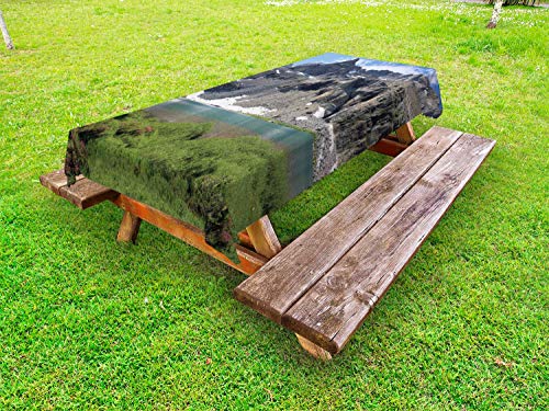 ABAKUHAUS Idaho Tovaglia da Esterno, Snow Mountain Foothill Lago, Tovaglia da Picnic Lavabile Decorativa, 145 cm x 265 cm, Taupe Grigio Verde Oliva