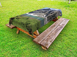 ABAKUHAUS Idaho Tovaglia da Esterno, Snow Mountain Foothill Lago, Tovaglia da Picnic Lavabile Decorativa, 145 cm x 265 cm, Taupe Grigio Verde Oliva
