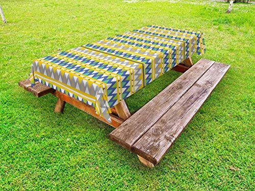 ABAKUHAUS Vintage ▾ Tovaglia da Esterno, Tribal Motivi Zigzag Forme, Tovaglia da Picnic Lavabile Decorativa, 145 cm x 305 cm, Arancione Scuro Cadet Blu