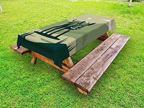 ABAKUHAUS Razorback Tovaglia da Esterno, Estratto Cinghiale Maiale, Tovaglia da Picnic Lavabile Decorativa, 145 cm x 305 cm, Verde Salvia Hunter Verde