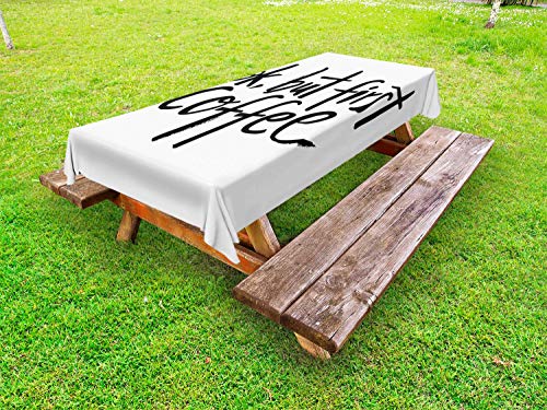 ABAKUHAUS Ma Primo caffè Tovaglia da Esterno, monotono Formulazione, Tovaglia da Picnic Lavabile Decorativa, 145 cm x 265 cm, Charcoal Grey And White