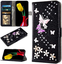 Robinsoni Custodia Compatibile con Samsung Galaxy A70 Cover Sparkle Bling Diamante e Farfalla Pelle PU Portafoglio Libretto Magnetica Cover Brillante Fiore Libro Folio Flip Cover Silicone Cover Nero