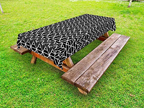 ABAKUHAUS Traliccio Tovaglia da Esterno, Monocromatico Lattice on Dark, Tovaglia da Picnic Lavabile Decorativa, 145 cm x 305 cm, Charcoal Grey Bianco