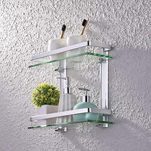 DXMRWJ Portasciugamani Foratura Mensola in Vetro angolare per Bagno Mensole in Vetro temperato Quadrato a 2 Livelli con Guida in Alluminio a Parete 14 Pollici 02.01
