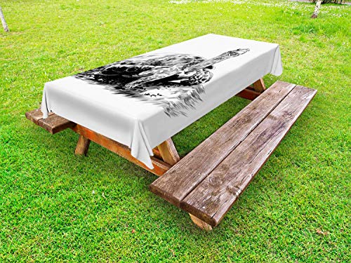 ABAKUHAUS Tartaruga Tovaglia da Esterno, Abbozzato Mano Inspired, Tovaglia da Picnic Lavabile Decorativa, 145 cm x 305 cm, Charcoal Grey Bianco