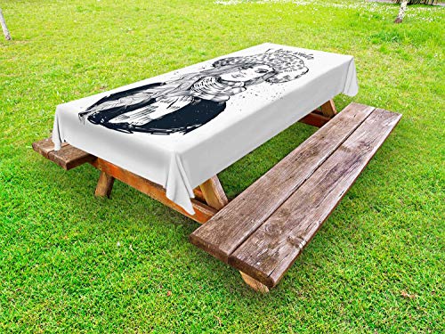 ABAKUHAUS Amo l'inverno Tovaglia da Esterno, Donna in Articoli Winter, Tovaglia da Picnic Lavabile Decorativa, 145 cm x 265 cm, Dark Night Blu Bianco